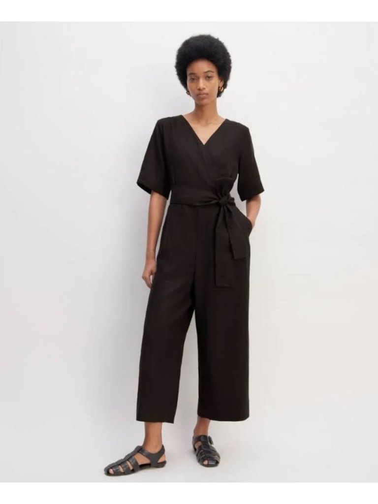 Everlane Black Wide-Leg Wrap Jumpsuit